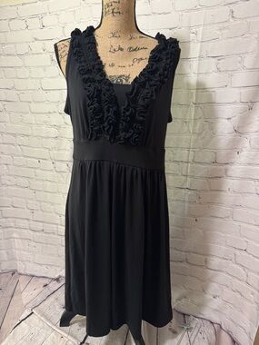 Romy Red Line Black Ruffle V-Neck Dress